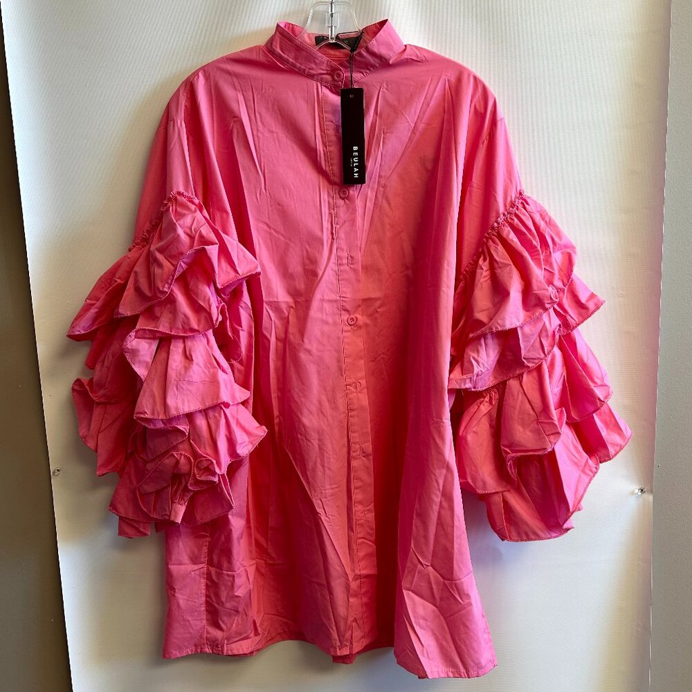 Beulah Pink Ruffle Sleeve Mini Dress